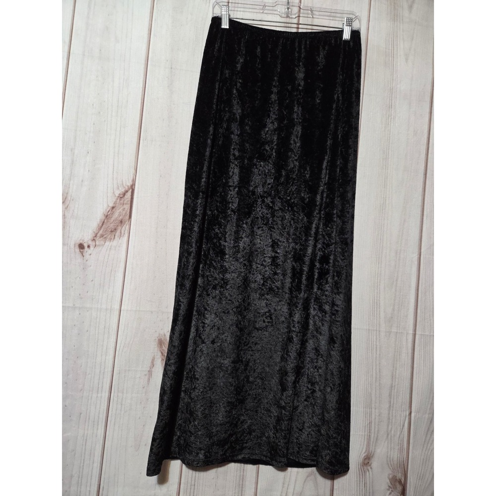 Hana‎ Black Crushed Velvet Maxi Skirt Womens Large Made in USA Vintage